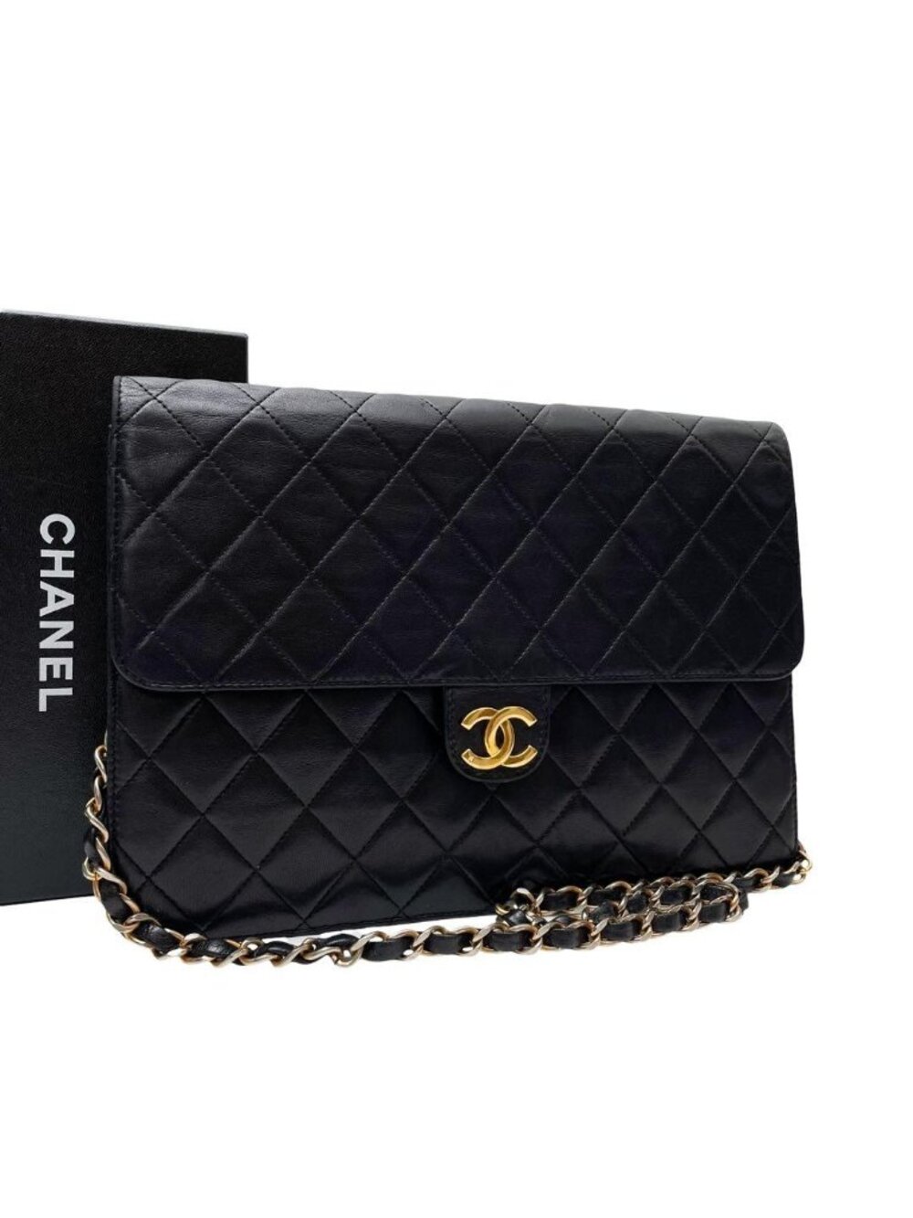Chanel Quilted Lambskin Chain Shoulder Bag CC Logo Black